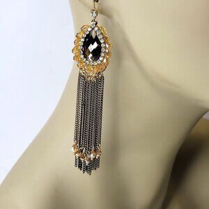 Gold and Black Long Tassel Earrings